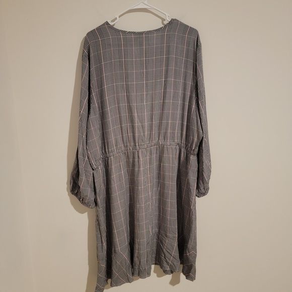 Old Navy Dress Size XXL Glen Plaid Midi Elastic Waist Long Sleeve - Picture 2 of 8